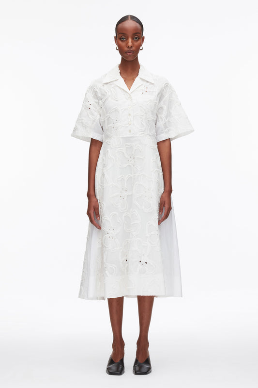 Embroidered Midi Shirt Dress