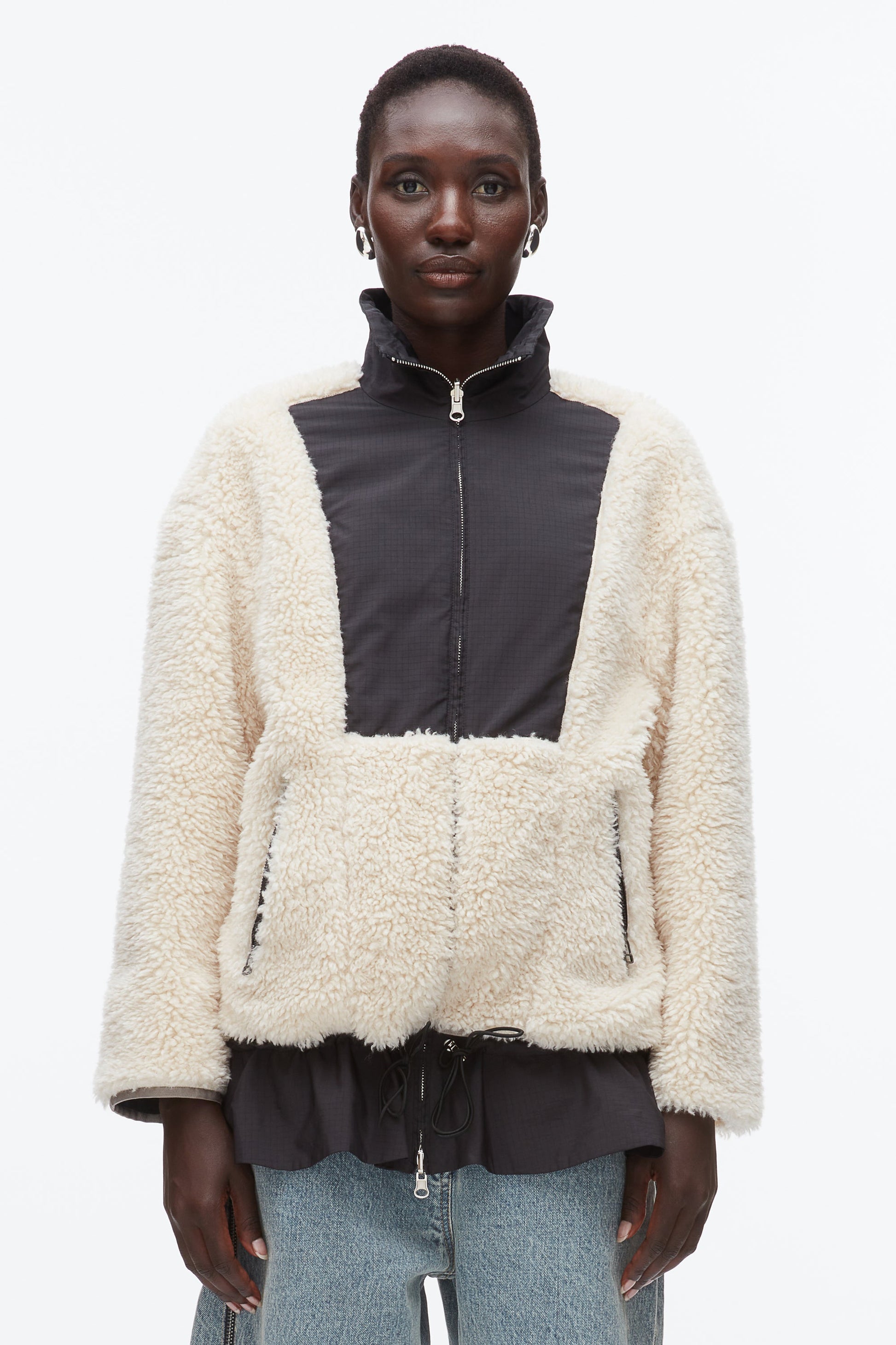 Flounce Hem Sherpa Jacket