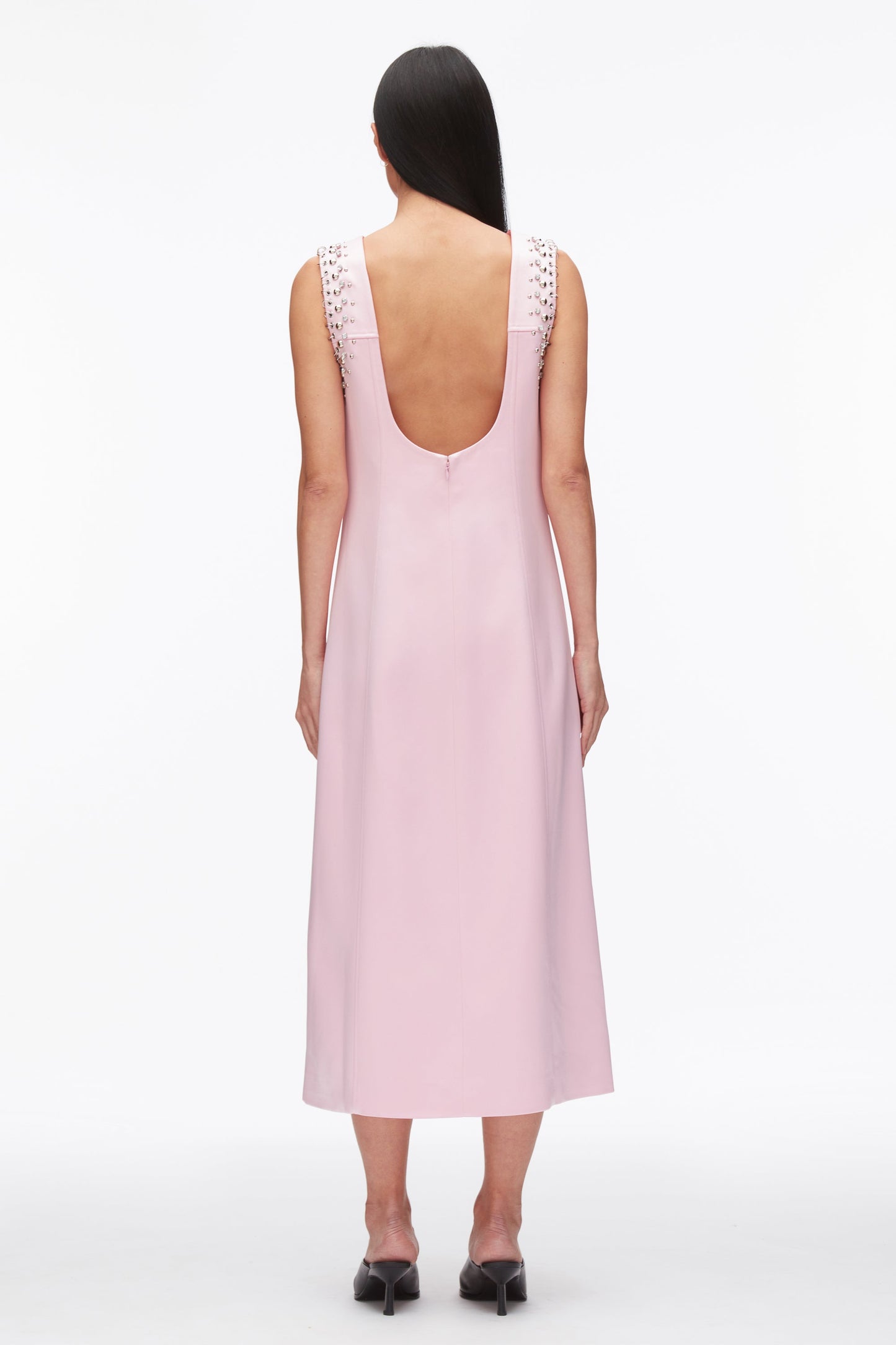 Studded Satin Sleeveless Midi Dress